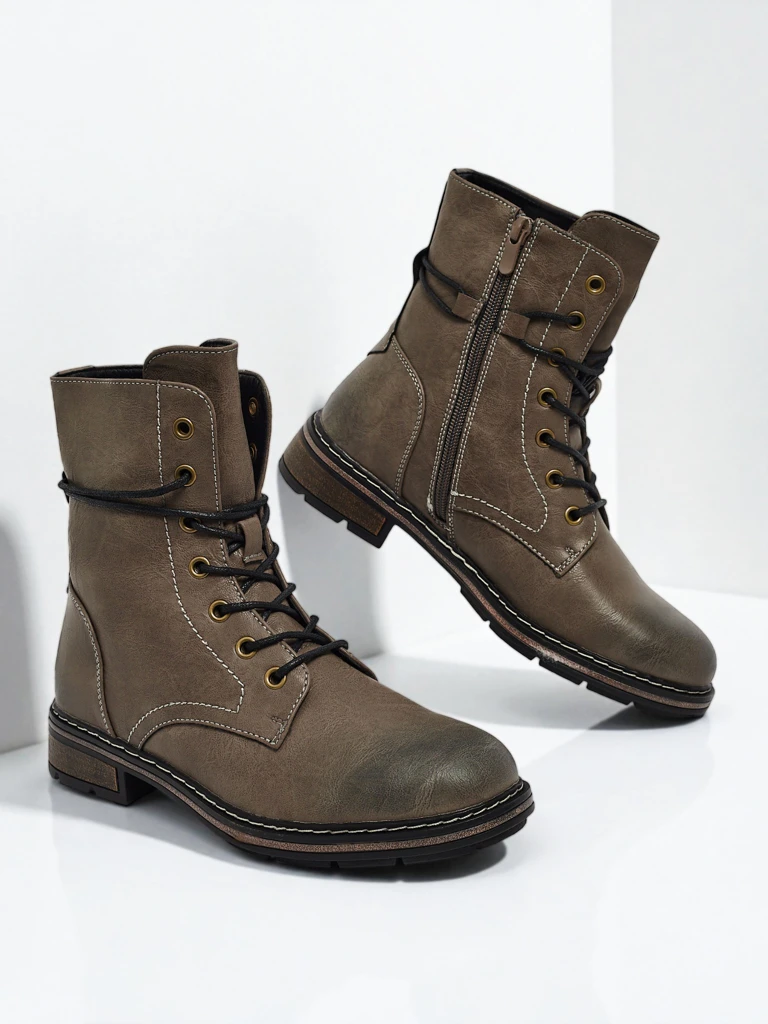 Eko usnjeni ženski gležnarji z vezalkami Ravonna