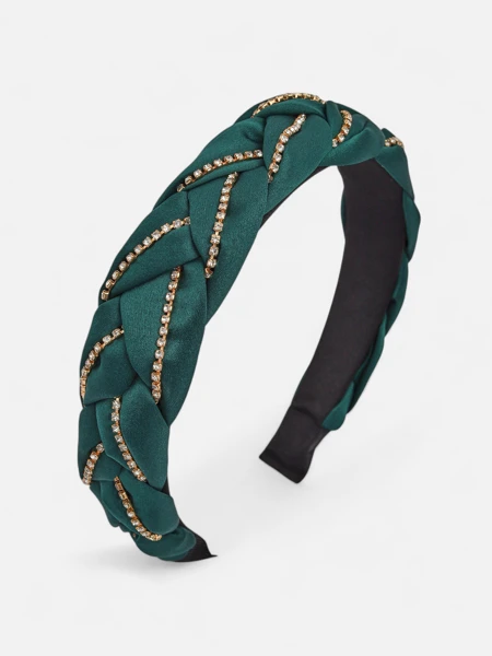 Royalfashion Naglavni trak za lase s pletenico v obliki kite, okrašen s cirkoni