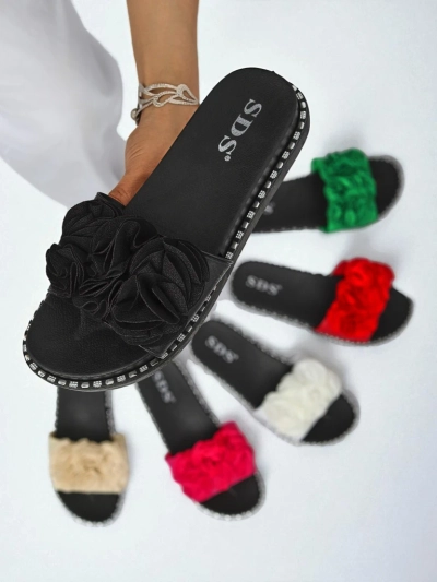 Royalfashion Dámske šľapky s plochou podrážkou Flora Verde