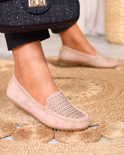 Béžové dámske mokasíny so zirkónmi Bretika - Obuv