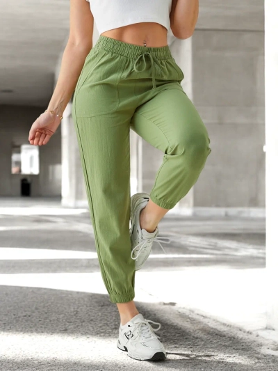 Ženske Joggery Hlače Flora Svetlo Zelene 100% Bombaž Udobne