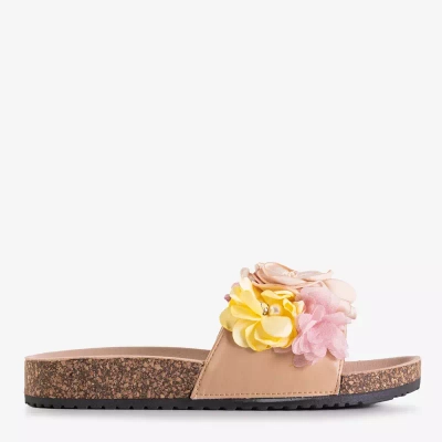 OUTLET Béžové dámske šľapky s kvetmi Florencia - Obuv