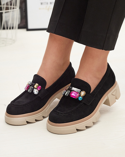 Čierne ažurové dámske mokasíny s ozdobou Bokkso - Obuv