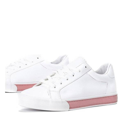 OUTLET Biało - różowe sportowe buty ze skóry ekologicznej Elia - Obuwie