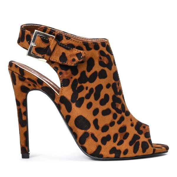 Brązowe botki na szpilce z wycięciami Sava w panterkę - Obuwie