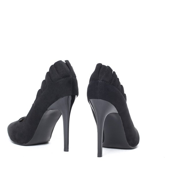 Czarne czółenka na szpilce z falbanką Karen- Obuwie