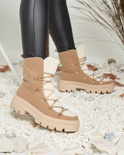 Royalfashion Béžové dámske zateplené trapérky s ovčou kožušinou Lery Walk