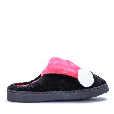 Czarne kapcie z pomponikiem Santa- Obuwie