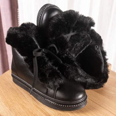 Čierne členkové topánky na platforme s kožušinou Salyssa - Obuv