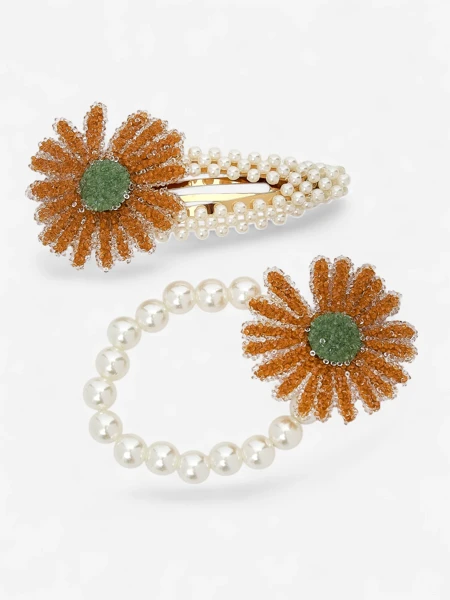 Royalfashion Sada sponiek a gumičiek do vlasov s kvetom Flora Perla