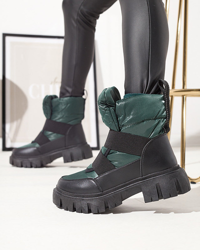 Dámske snehové topánky na plochej podrážke v čierno-zelenej farbe Ferory- Obuv