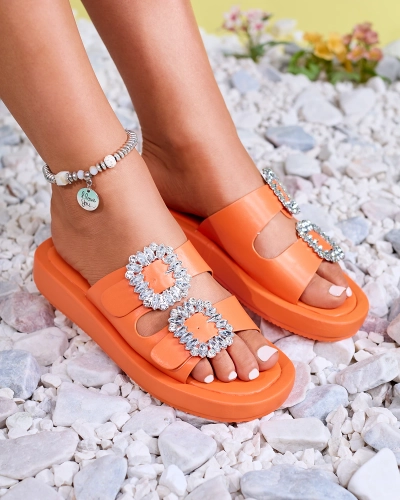 Oranžové dámske papuče s kryštálmi Azazel - Obuv
