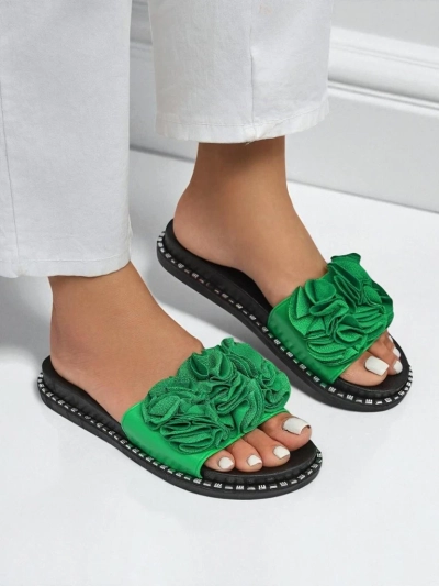 Royalfashion Dámske papuče s plochou podrážkou Flora Verde