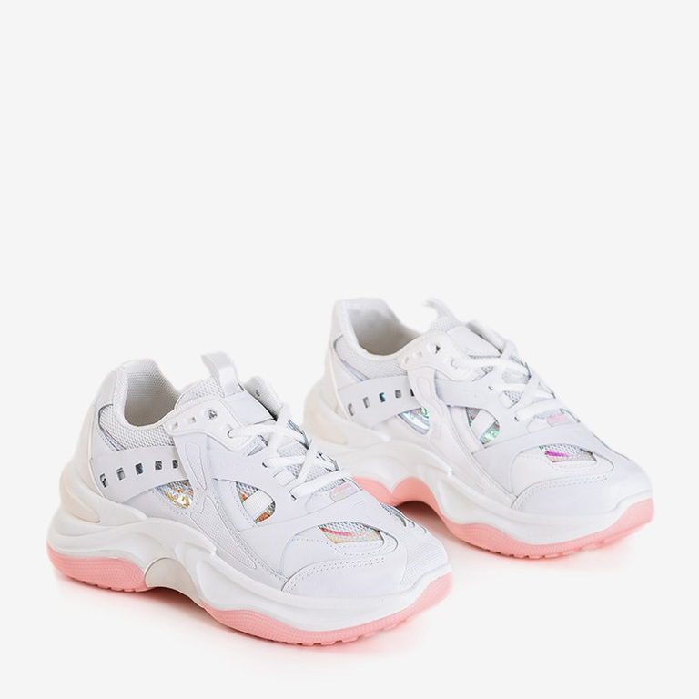 Biele a ružové cvičky s holografickými vložkami Etana - Obuv