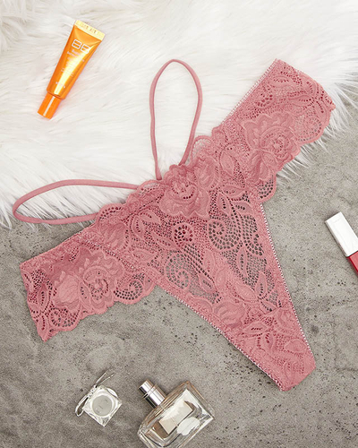 Koralové dámske čipkované tangá s ramienkami - Spodná bielizeň