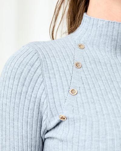 Royalfashion Šedý dámsky sveter so zlatými gombíkmi