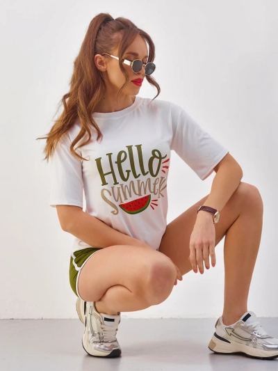 Royalfashion Dámsky športový set s tričkom a šortkami Ahoj Leto