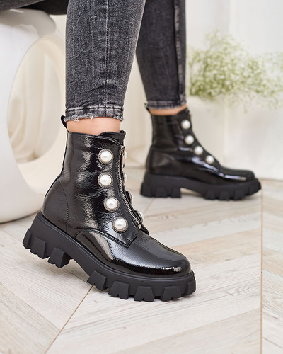 Royalfashion Čierne dámske lakované perlové čižmy Asiciu