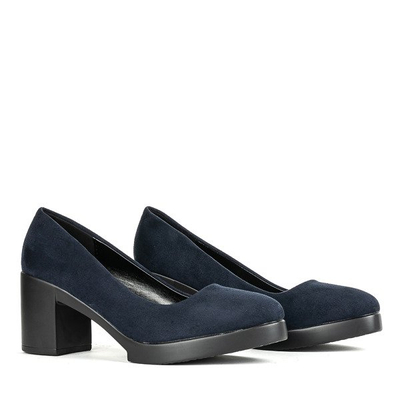 Granatowe czółenka na słupku Leonida - Obuwie