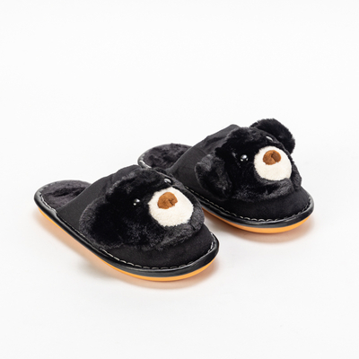 Čierne detské papučky medvedíky s kožušinkou Yogi - Obuv