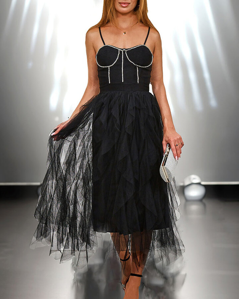 Royalfashion Čierne dámske midi šaty s tylom