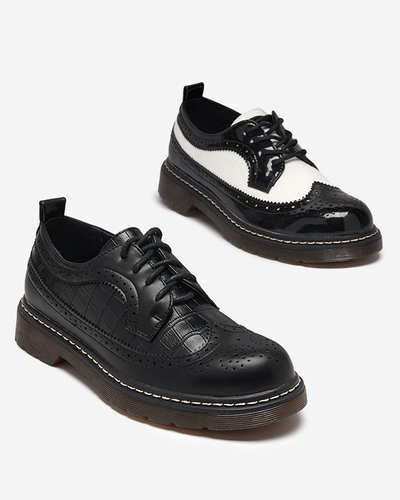 Dámske čierno-biele lakované šnurovacie topánky Vyvana- Obuv