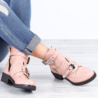 Różowe workery z wycięciami Rickie- Obuwie