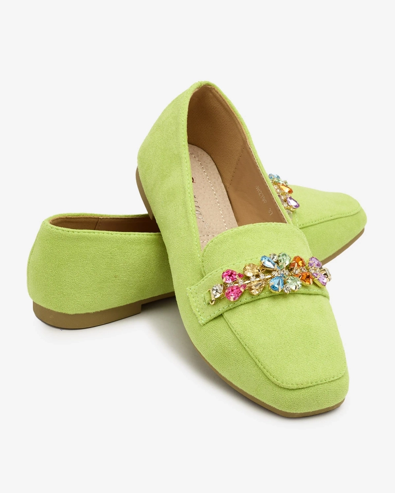Royalfashion Neónovo zelené dámske mokasíny s kryštálmi Olkeri