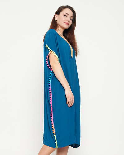 Tyrkysová dámska letná plážová tunika s brmbolcami - Oblečenie