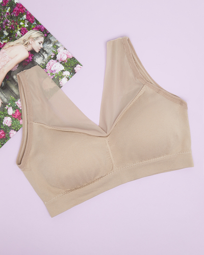 Béžová dámska športová podprsenka so širokými ramienkami - spodná bielizeň