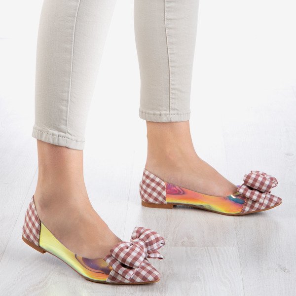 Růžové kostkované dámské baleríny s lukem Carol - obuv 1