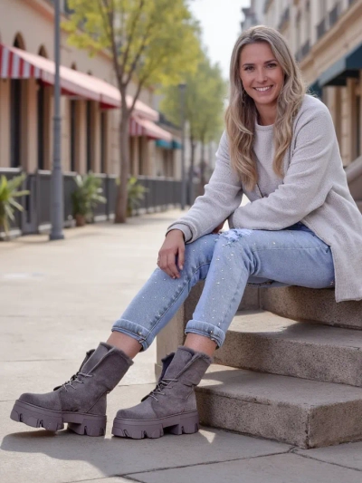 Royalfashion Ženské čipkované členkové čižmy Cavenma