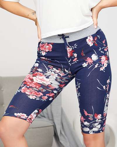 Vzorované 3/4 dámske šortky v námorníckej modrej a ružovej farbe. PLUS VEĽKOSŤ - Oblečenie