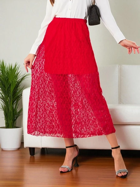 Dámska midi sukňa Royalfashion s čipkou