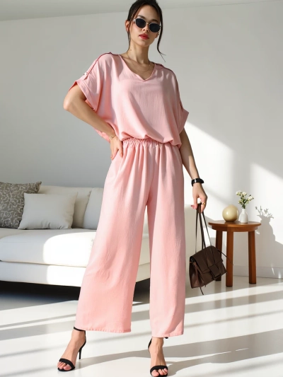 Royalfashion Dámsky casual set s krátkym rukávom a širokými nohavicami