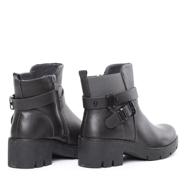 Grafitowe botki na grubym obcasie Geltrude- Obuwie