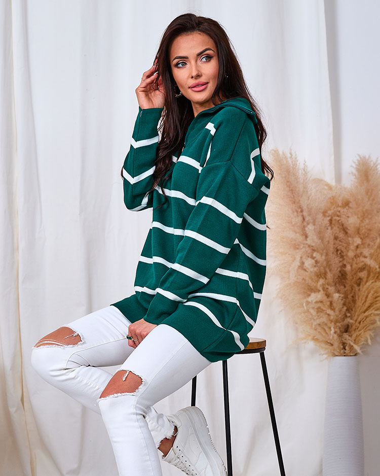 Royalfashion Dámsky zelený sveter s nezapnutým rolákom