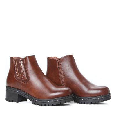 Brązowe botki na grubym obcasie Jo- Obuwie