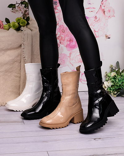 OUTLET Béžové dámske čižmy na širokej podpätku Grifis - Obuv