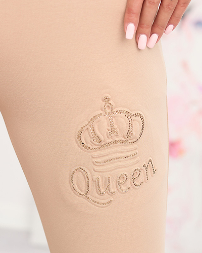 Dámske béžové tepláky s kubickými zirkónmi - Oblečenie