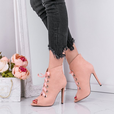 Różowe botki na szpilce z odkrytym noskiem Willow - Obuwie