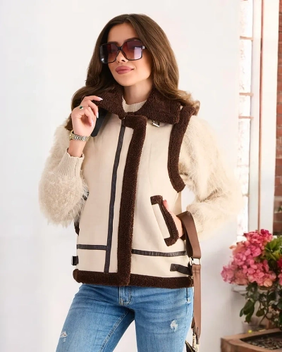 Royalfashion Dámsky vest s náprsenkou z umelého kožucha
