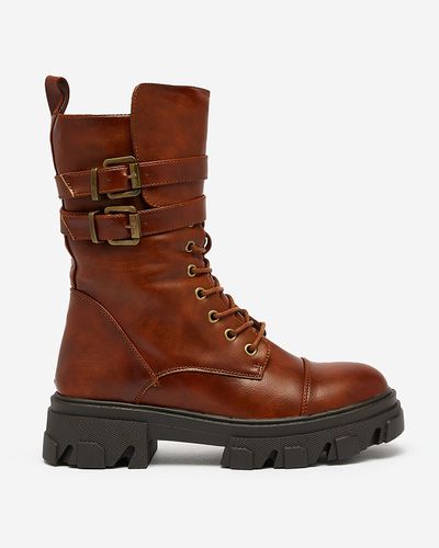 Royalfashion Dámske bagger čižmy z ekokože v hnedej farbe Faserti