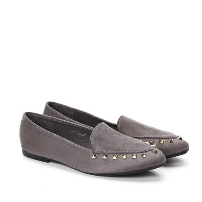 Szare baleriny wykonane z eko zamszu - Obuwie
