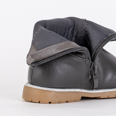 Dievčenské sivé čižmy s ozdobným zvrškom Nokimi-Shoes