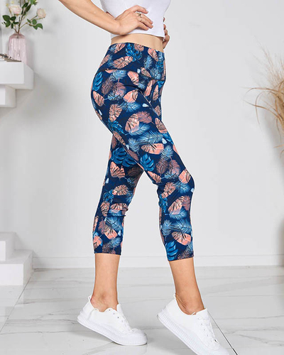 Vzorované dámske tmavomodré 3/4 legíny - Oblečenie