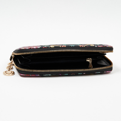 Veľká čierna dámska peňaženka s kvetinovým vzorom - Doplnky