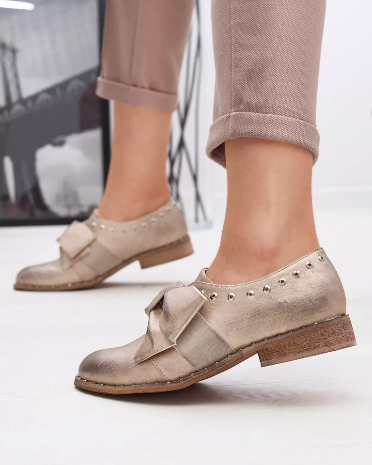 Zlaté dámske poltopánky s mašľou Entera - Obuv