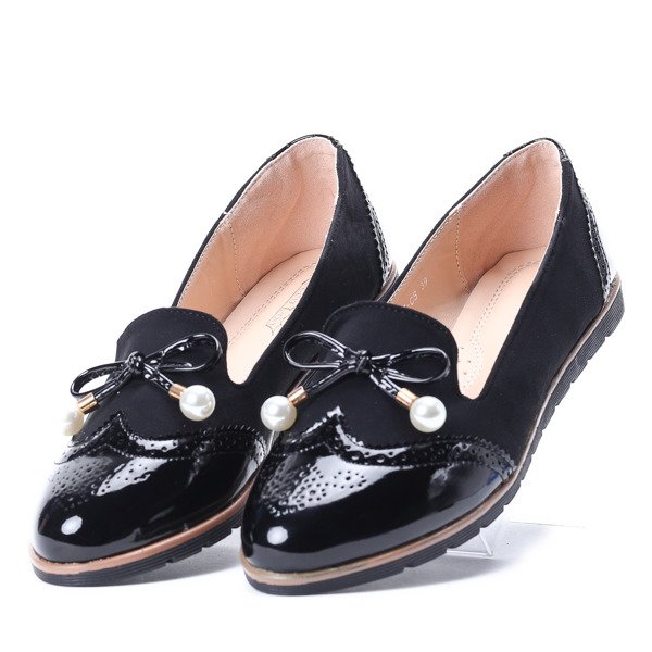 Czarne mokasyny z perełkami Lynh - Obuwie