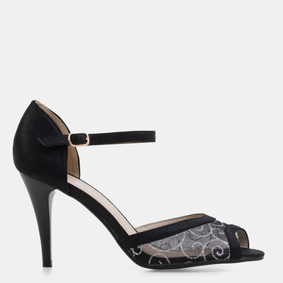 Čierne sane na vysokom podpätku s ozdobnou sieťovinou Vizui - Obuv